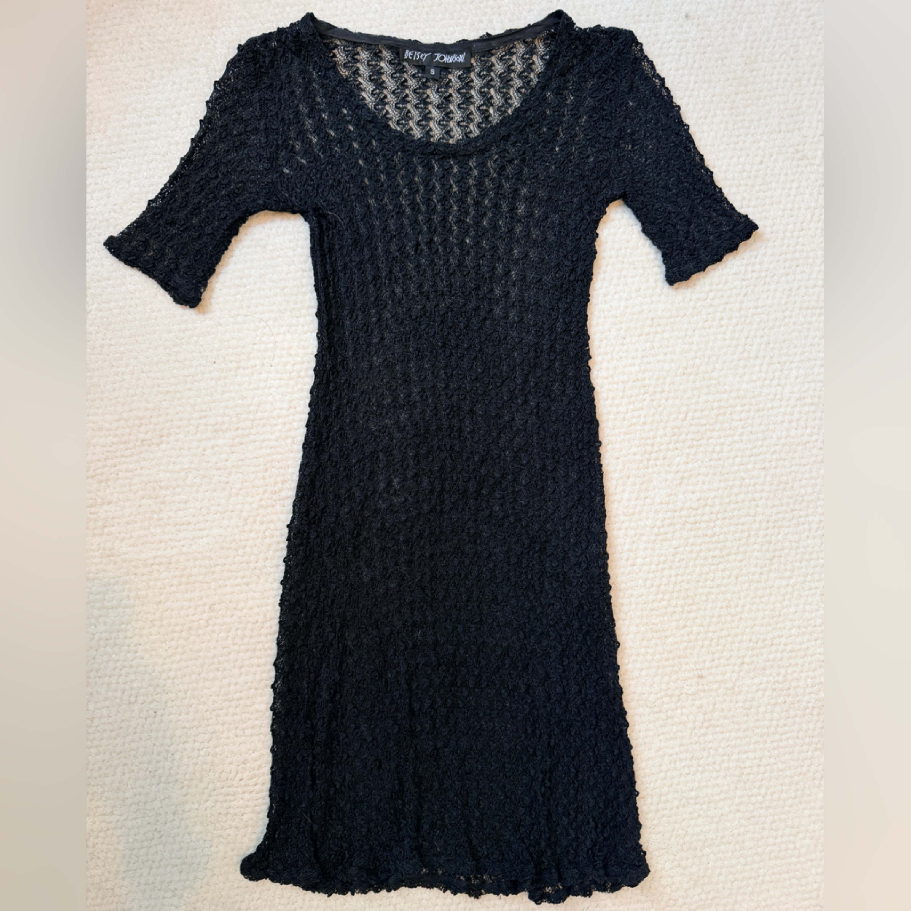 Rare 90s Betsey Johnson Black Lace Knit Midi Dress